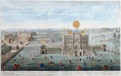 A Perspective View of the Magnificent Structure erected in the Green Park for the Royal Fireworks, pub. by Robert Wilkinson, 1749 by English School